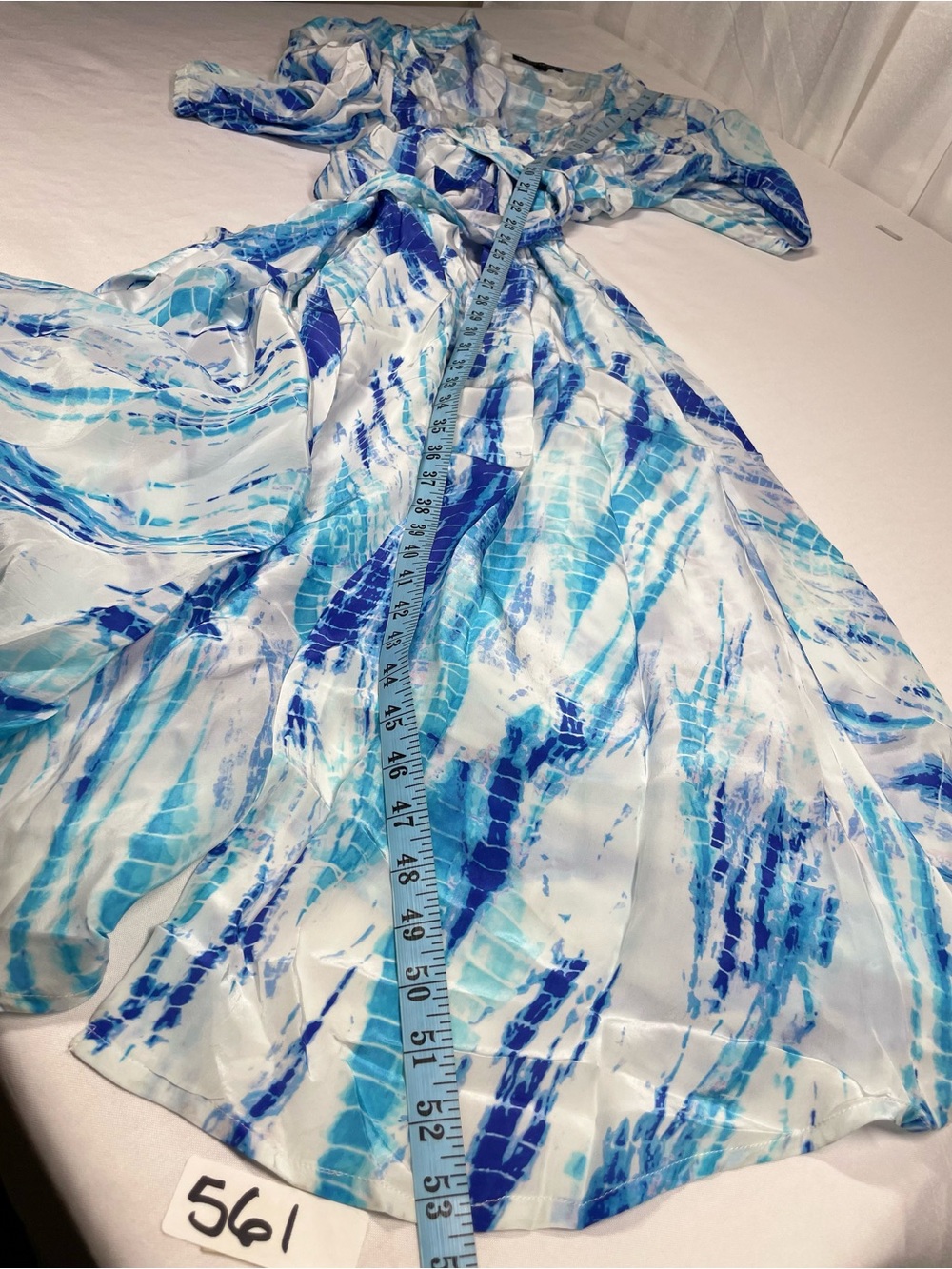 Boston Proper Blue Tie-Dye Faux Wrap Long Sleeve Maxi Dress Size L - Picture 10 of 11